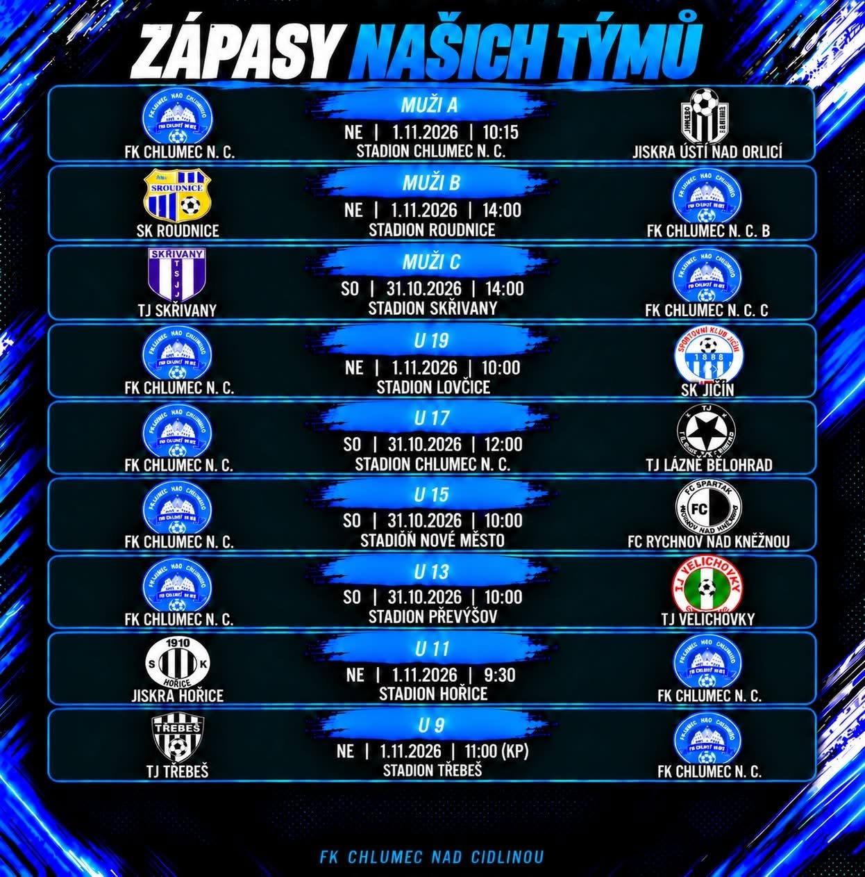 Víkendové zápasy našich týmů